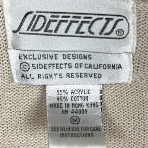 Side Effects cream sweater with front shawl collar open pockets, size M - Picture 6 of 7